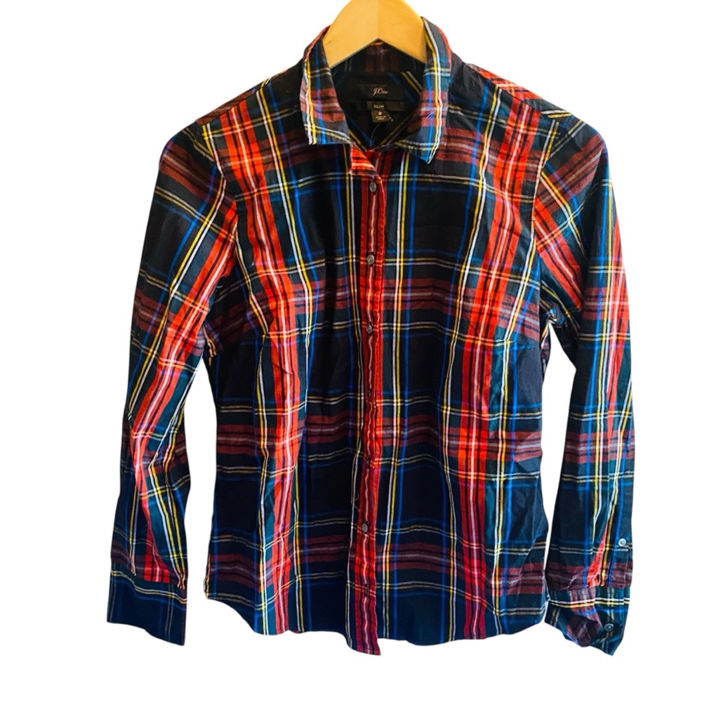 J Crew NWT Slim stretch perfect shirt in black Stewart tartan, size 0 - Picture 4 of 9